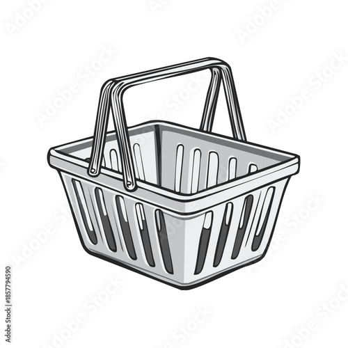 Shopping Basket Icon: Grocery Container with Handle Illustration for Retail or Market Needs