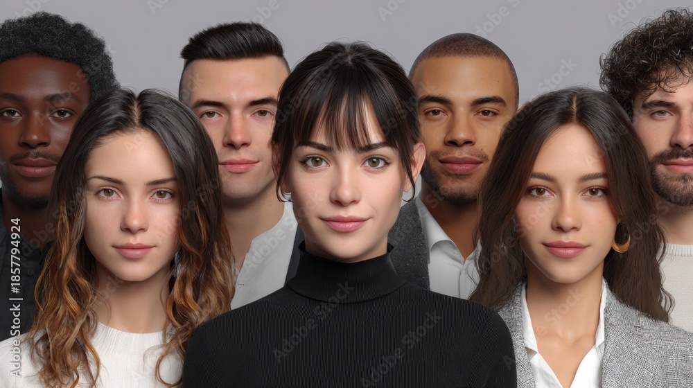 Fototapeta premium Group portrait of a diverse group of people. there are nine people in total, all of whom appear to be of different ages and ethnicities.