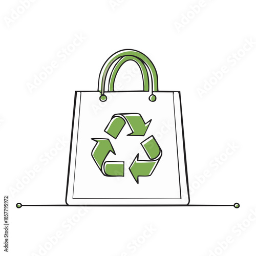Eco Shopping Bag Sketch Featuring Green Recycle Symbol for Sustainable Lifestyle Choices