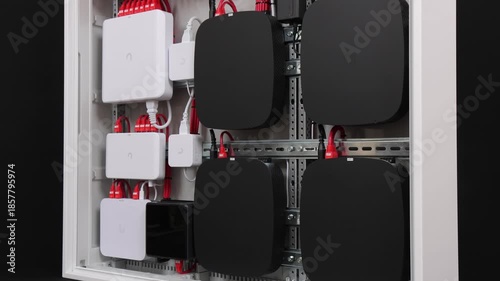 Electrical panel with Internet equipment and multimedia equipment. 