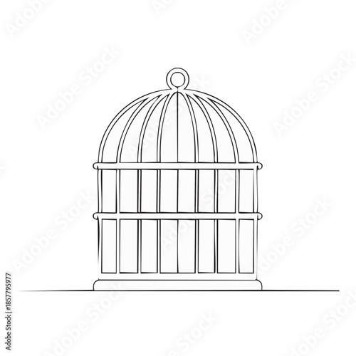 Simple line drawing of a birdcage, minimalistic design for home decor and graphic illustration projects, vector drawing of a cage element