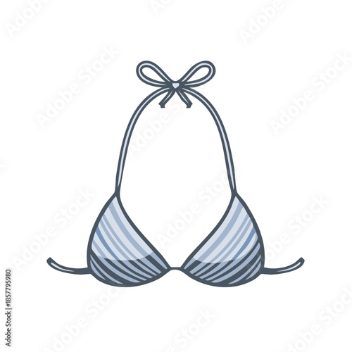 Illustration of a striped blue bikini top for summer beach fashion and vacation swimwear