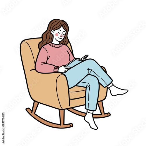 Young woman reading a book while sitting on a rocking chair  