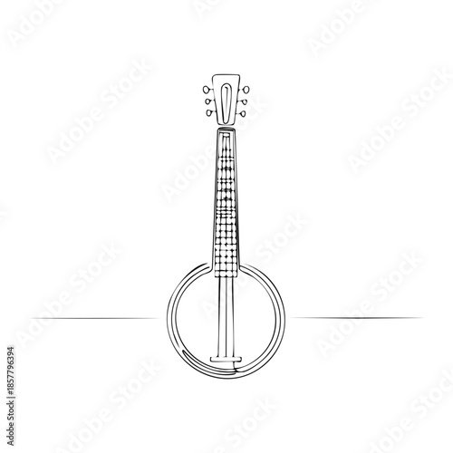 Minimalist Line Art: Banjo Illustration, Musical Instrument with Strings, Graphic Design, Hand Drawn Style