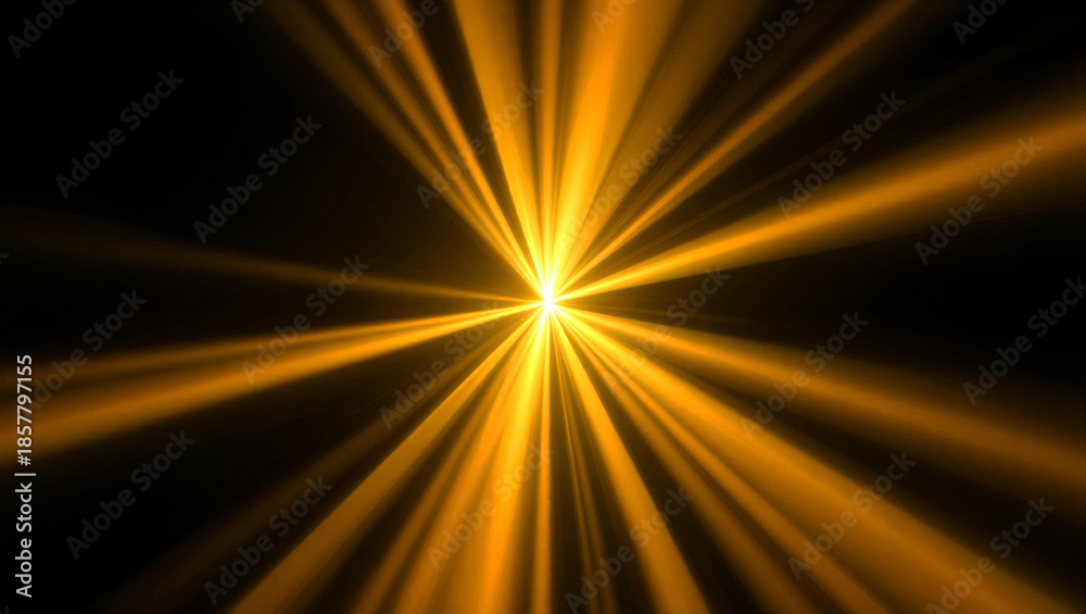 Obraz premium Abstract golden light rays and lens flare on a dark black background creating an effect