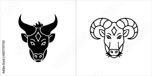 Matching fire sign vector icons with modern line art outline and bold solid silhouette design
