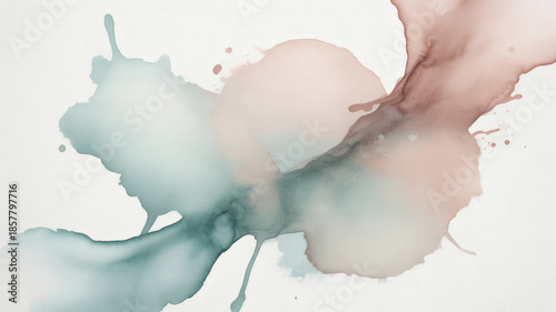 Abstract watercolor splashes and stains on white background, organic shapes, delicate, artistic, and fluid