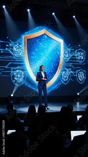 Cybersecurity Presentation - A Dynamic Stage Showcasing Digital Protection and Data Security.
