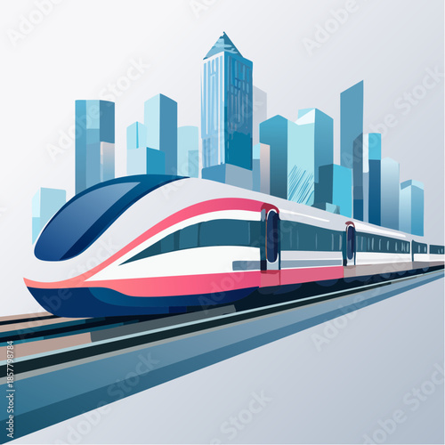 High-speed train in a modern city skyline