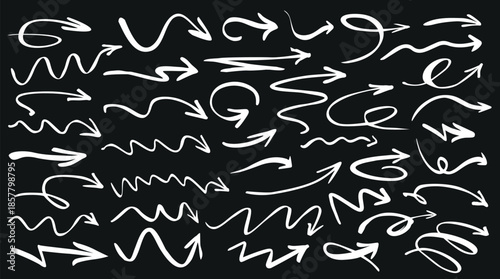 Set of white arrows. Hand-drawn arrows designed for presentations and workflow.