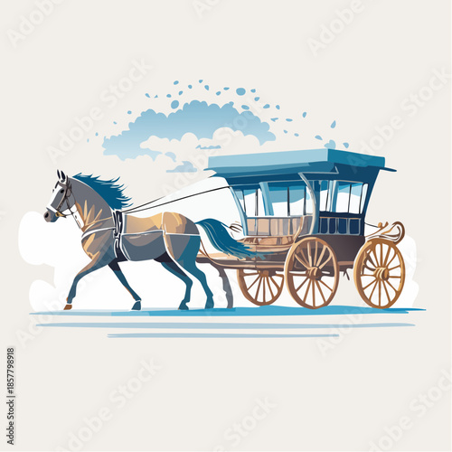 Horse pulling a carriage on a simple background