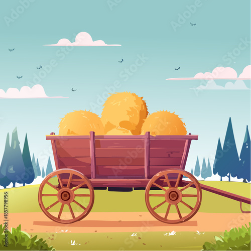 Horse-drawn hay wagon on country road