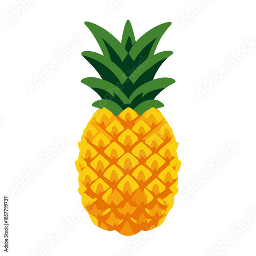 Yellow pineapple with green leaves on white background 