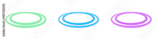 Neon glowing ring oval circle light effect with blue, green and purple futuristic energy portal and abstract sci fi glow on transparent background png