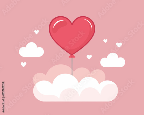 Heart balloon floating in clouds
