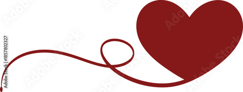 dark red heart with thin curved line isolated on white