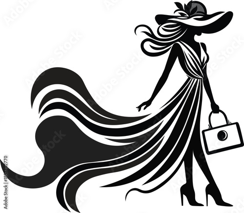 Luxury Female Fashion Logo Mono Line Illustration