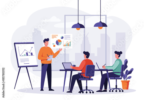 Business presentation with flip chart and data meeting