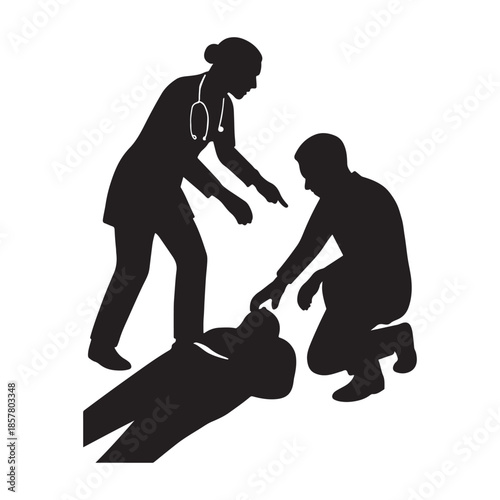 Medical professionals providing emergency care to an unconscious person outdoors.