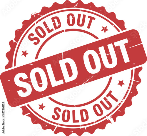 A red and white circular sticker displays the words sold out repeatedly indicating complete stock depletion
