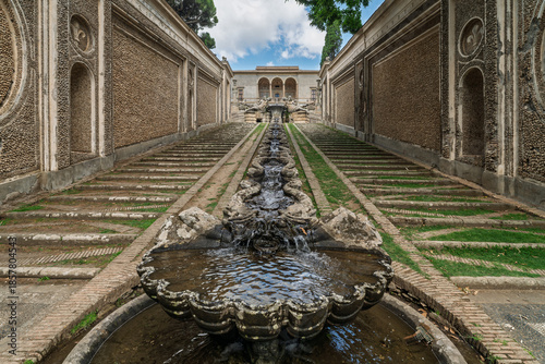 Italy - Caprarola - Palazzo Farnese - The Catena d'acqua water chain fountain with grotesque masks