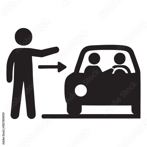Person directing traffic or signaling a car with passengers
