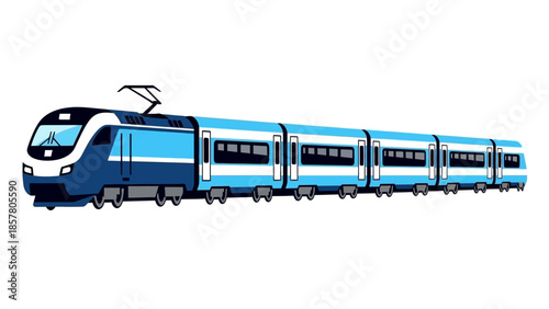 Modern blue electric train vector illustration on white background