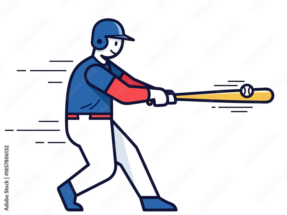 Obraz premium Baseball player swinging bat with intense motion and focus in a dynamic illustration