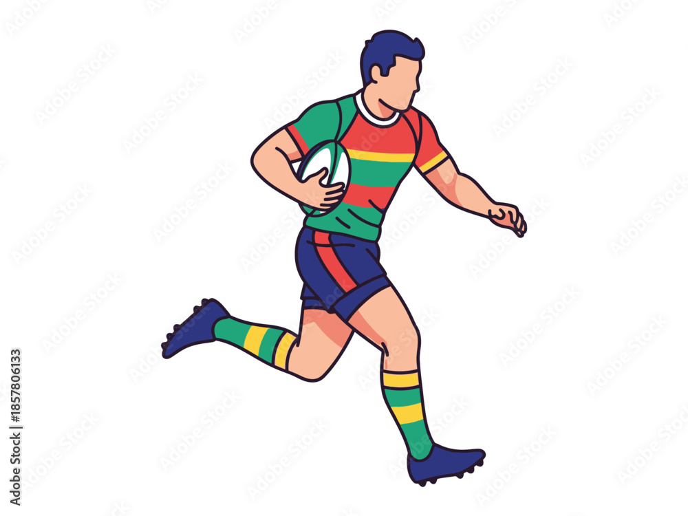 Fototapeta premium Man running with rugby ball in a dynamic illustration