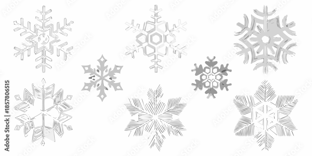 Fototapeta premium A collection of detailed grayscale snowflake illustrations on a white background