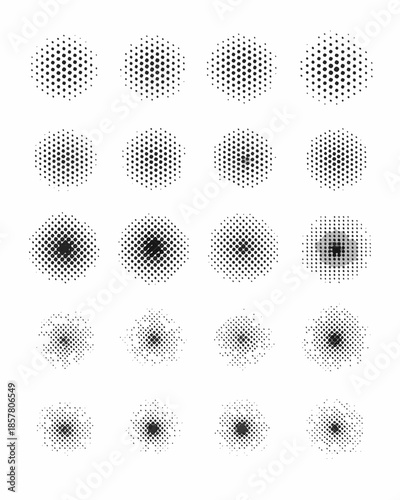 Arrangement of halftone dot patterns in varying densities and circular shapes