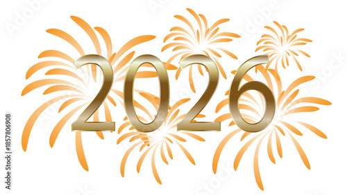2026 Celebration with Golden Fireworks on White Background