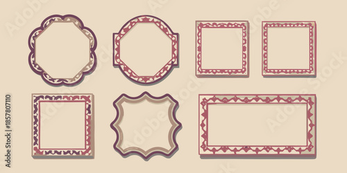 An assortment of vintage decorative frames in various shapes and styles