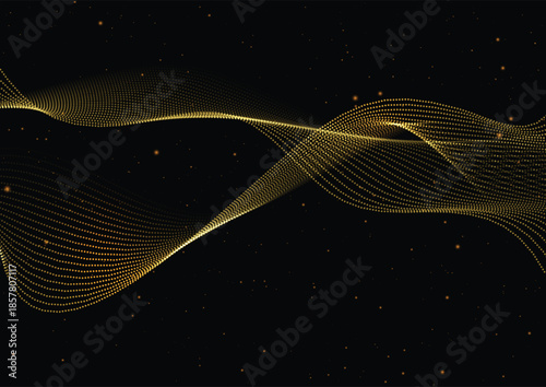 Elegant abstract background featuring flowing golden wave lines on a dark black backdrop, ideal for luxury, premium, and modern design projects.