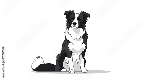 Illustration of a Sitting Border Collie on White Background