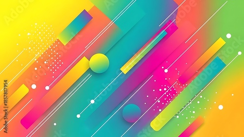 Bright summer background template with juicy colors geometric elements lines dots