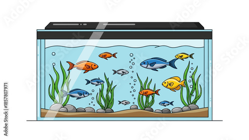 Colorful aquarium with fish and aquatic plants illustration