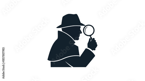 Silhouette of detective with magnifying glass in profile view