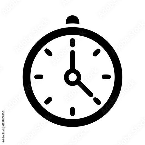 Black and white icon of analog clock with hour and minute hands, symbolizing timekeeping and scheduling