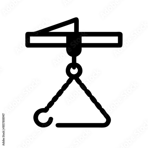 Black and white crane hook icon with pulley and beam, ideal for construction, lifting, and industrial UI design