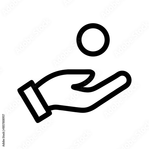 Black and white open hand icon with circle above, ideal for donation, offering, and interaction UI design