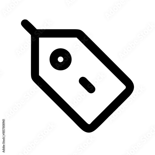 Black and white price tag icon with hole and vertical line, ideal for retail, sales, and commerce UI design.