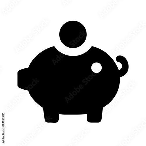 Black silhouette piggy bank icon with coin insertion, ideal for savings, finance, and banking UI design