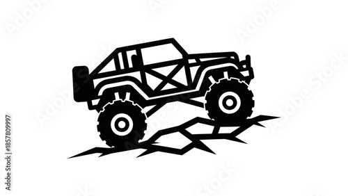 Off-Road Vehicle Silhouette on Cracked Terrain.