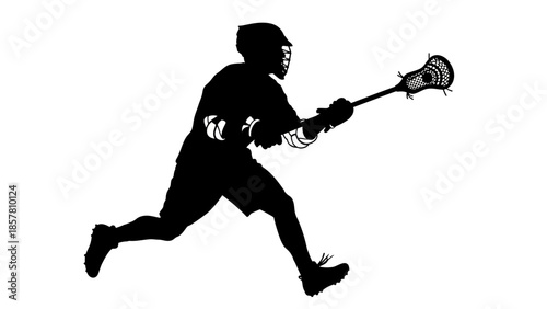 Silhouette of Lacrosse Player in Action with Stick