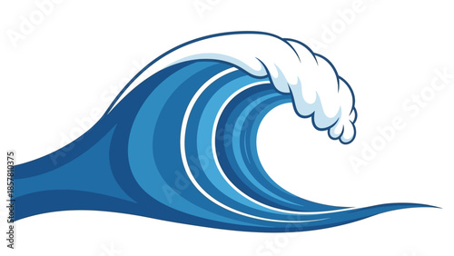 Illustration of a Blue Ocean Wave with White Foam