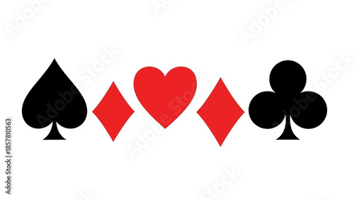 Playing card suits icons in a row on white background