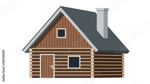 Cozy wooden cabin illustration with chimney on white background