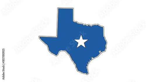 Blue Texas State Outline with White Star on White Background