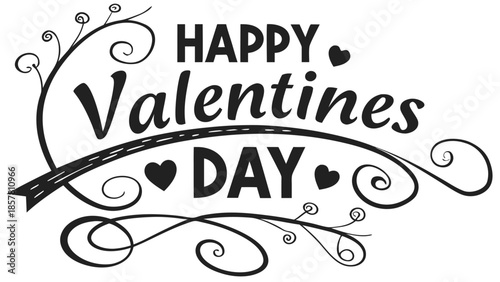 A charming black and white valentine s day graphic with decorative swirls and lettering displaying a lovely silhouette